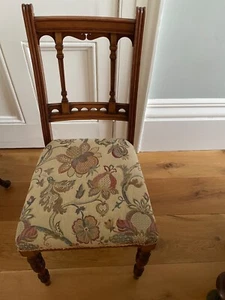 Antique Decorative Carved & Turned Victorian Bedroom Dining Chair - Upholstered - Picture 1 of 8
