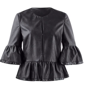 ALBA MODA Damen Kurzjacke Lederimitat-Blazer schwarz 3/4-Arm Größe 42 NEU HA30a - Bild 1 von 5