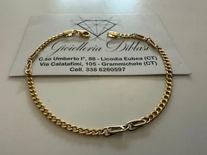 SOLID 18K YELLOW WHITE GOLD BRACELET 3mm ALTERNATE GOURMETTE 7.9 INCH ITALY MADE - Picture 1 of 9