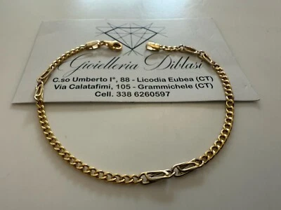 SOLID 18K YELLOW WHITE GOLD BRACELET 3mm ALTERNATE GOURMETTE 7.9 INCH ITALY MADE - Image 1 of 4