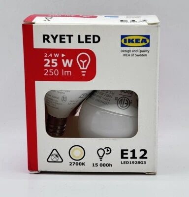 Ikea RYET LED Bulb E12 250 lumen 2700K 2.4 W 304.469.43  2 Bulbs - Image 1 of 4