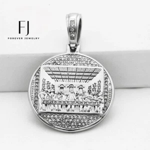 Herren Edelstahl, Jesus Last Dinner CZ Anhänger 3D Unisex Hochglanzpoliert Box - Bild 1 von 2