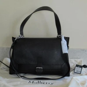 NEW Mulberry Chiltern Satchel Silver Buckle Black Leather Shoulder Handle Bag - Picture 1 of 12