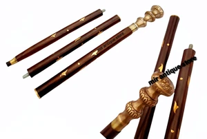 Gehstock aus Holz für Männer, Frauen, Messinggriff Geschenk für Opa Wohndeko - Bild 1 von 6