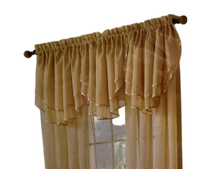 Belle Maison Voile Layered Solid Sheer Window Valance 60”x24” ONYX BLACK Set x2 - Picture 1 of 6