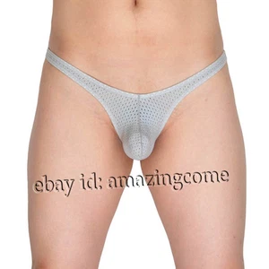 Men 4 Way Stretch Thong Underwear Eyelets Mesh Micro Trunk G String Hip T-back - Picture 1 of 10