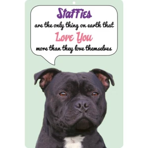 Letrero de perro Staffie negro Staffies LOVE YOU letreros divertidos Staffordshire Bull Terrier - Imagen 1 de 1