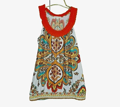 Camiseta sin mangas para mujer JPR John Paul Richard S blanca naranja estampado batik damasco Foto 1 de 4