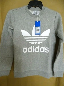 NEW adidas Big Boys Logo Graphic Sweatshirt S, M Fleece Grey/White Trefoil Logo - Picture 1 of 5