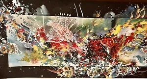 DAVID P H WONG Original Mischtechnik Gerahmtes Gemälde Abstrakter Impressionismus Fisch - Bild 1 von 3