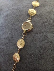 Vintage Angie Dickinson Coin Watch Gold Tone Quartz - Bild 1 von 4