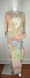 Vintage Jill Richards Seidenkleid Dolmanärmel Blumen gold metallic Gr. 6 (viele Mängel - Bild 1 von 22