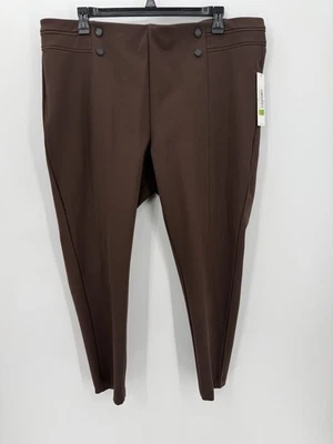 Calvin Klein Pants Womens Plus 2X Brown Ponte Knit Pull On Tapered Fit Buttons - Image 1 of 4