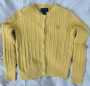 Polo Ralph Lauren Mini Cable Cotton Cardigan Corn Yellow Girls 7 EXC Crew Knit - Picture 1 of 3
