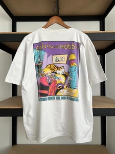 Camiseta Blanca Vintage Años 90 Calvin and Hobbes Comics Dibujos Animados Talla XL - Imagen 1 de 17