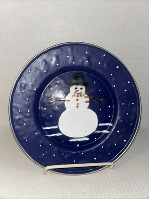 The Golden Rabbit II Snowman 9" Plate Denise S. Harvey Design 1997 Enamelware - Image 1 of 4