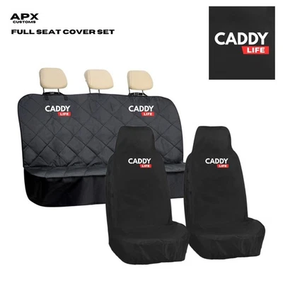 FOR VW VOLKSWAGEN CADDY MAXI - FRONT + QUILTED REAR SEAT COVERS BLACK - FULL SET - Image 1 of 3