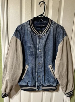 Swingster Denim Varsity Bomber Jacket Men’s Size Large Snap Button-Up Vintage - Image 1 of 4