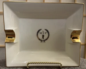 Ashtray Cigar 2 Holders Ceramic White Gold Trim 7.5x6.25" *THE MVP Est. 2014* - Picture 1 of 15