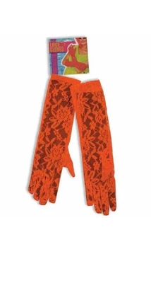 Guantes Años 80 Retro Encaje Damas 14" Largo Neón Naranja Encaje Disfraz Guantes Foto 1 de 4