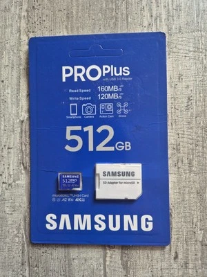 Samsung Pro Plus 512 GB microSDXC UHS-I Speicherkarte U3 V30 A2 4K NEU... - Bild 1 von 2