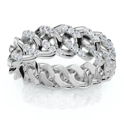 Anillo de diamantes cubanos trenzados para hombre de oro de 14 k cultivado en laboratorio Foto 1 de 4