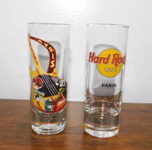 2 Hard Rock Cafe  HRC 4" Cordial Shot Glass Shooters Paris Guitar - Picture 1 of 6