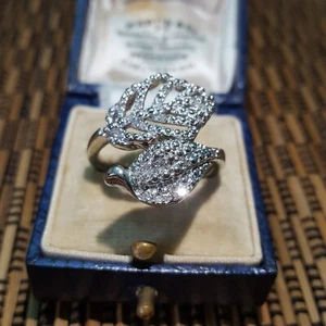 925 Sterling Silber Ring, echte Diamanten Retro Blatt Ring, Größe S US 9 - Bild 1 von 8