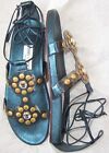 JIMMY CHOO Metallic Blue Crystal Embellished Clear Panel Sandals Shoes 38  7.5