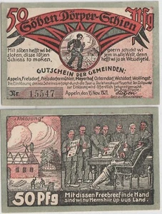 Dinero de emergencia Appeln/Frelsdorf/Meyerhof/Osterndorf/Wehldorf/Wollingst 50 Pfennig 1921 - Imagen 1 de 1
