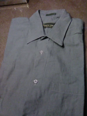 'PRINCIPE' 100%COTTON- EXTRA FINE SINGLE NEEDLE OLIVE GREEN MEN'S SHIRT (ITALY) - Image 1 of 4