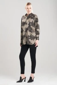 NATORI ALL OVER EMBROIDERED SILK CHARM OVERSIZED SHIRT (size S) - Picture 1 of 3