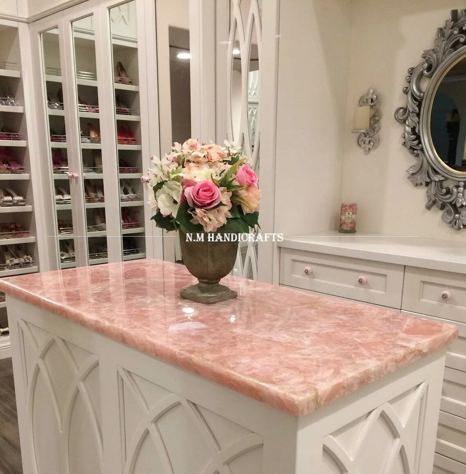 Pink Rose Quartz Dining Table, Rose Quartz Coffee Table, Rose Quartz Counter Top - Image 1 of 4