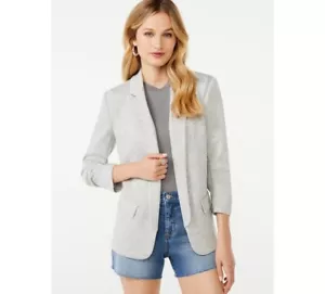 Scoop Women's Relaxed Scuba Knit Blazer with Scrunch Sleeves, Size M 8-10 Grey - Picture 1 of 6