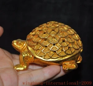 2.8"China Bronze 24k gold Gilt lucky animal turtle Coins money beast statue - Picture 1 of 7