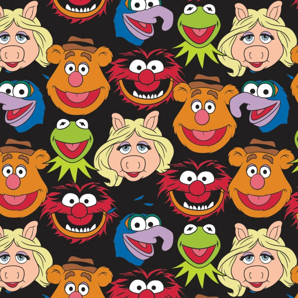 The Muppets on Black 棉织物 Kermit, Animal, Piggy Camelot ~ 按码 — 第 1/1 张图片