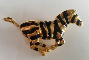 Zebra Goldtone & Black Enamel Vintage Pin/Brooch - NWOT - Picture 1 of 2
