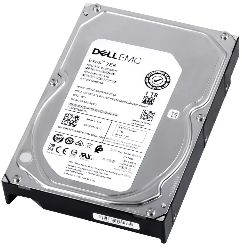 ST1000NM004A Dell EMC Exos 7E8 1TB SATA III 3.5" Hard Drive 0M33YT M33YT - Image 1 of 1