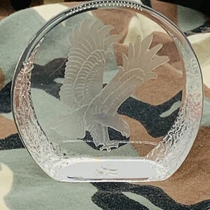 Paperweight 2.5" Eagle American Flag Etched Glass God Bless America S2 - Bild 1 von 13