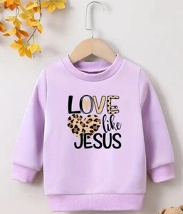 Kinder Langarm Sweatshirt "Love Like Jesus" Grafik, mit Leopardenmuster Herz - Bild 1 von 12