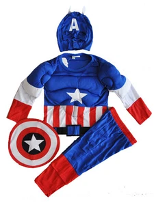 NEW SIZE 2-12 KIDS COSTUMES BOYS CAPTAIN AMERICA MUSCLE SUPERHEROES MASK AVENGER - Picture 1 of 2