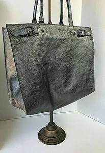 BORSE IN PELLE SILVER/BLACK LEATHER TOTE HANDBAG - Picture 1 of 6