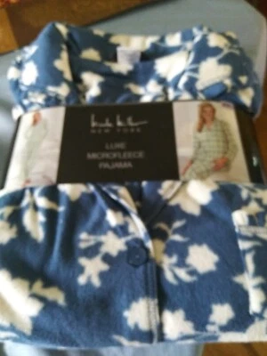 Nicole Miller New York Microfleece Pajamas Blue White Floral Size XXL 20/22 New - Image 1 of 4