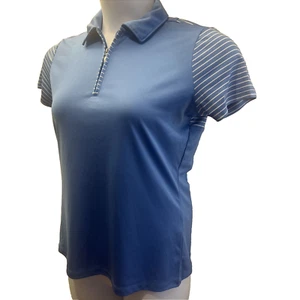 Izod Golf Womens medium 1/4 zip athletic shirt top white blue stripes - Picture 1 of 9