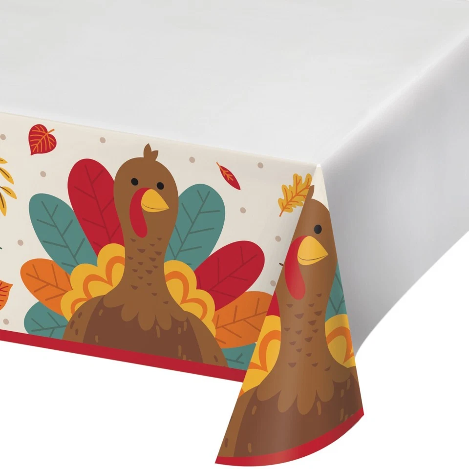 Tom Turkey Paper Tablecloth 54" x 102" Thanksgiving Tableware Supplies 3 Pack - Image 1 of 2