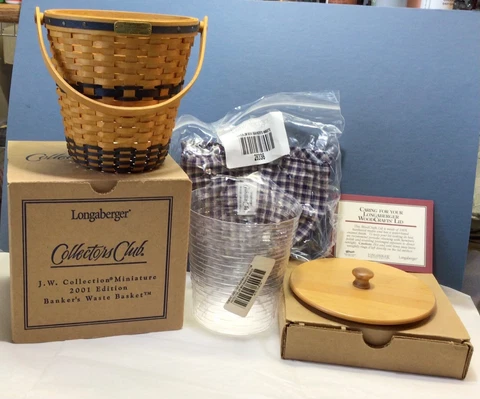 Longaberge Collectors Club JW Miniature 2001 Banker’s Waste Basket Combo Cover