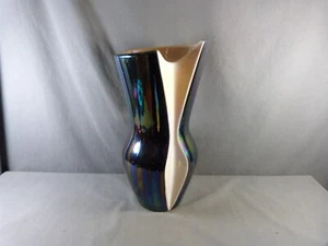 Grande vaso VERCERAM in ceramica perlata bianca e blu iridescente anni 50/60 - Foto 1 di 11