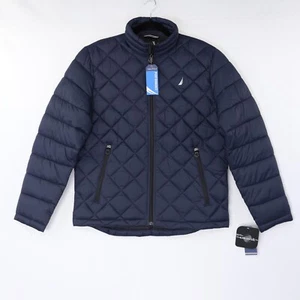 Nautica Mens Puffer Jacket Quilted Performance Water Resistant Navy Blue Sz NWT - Picture 1 of 49