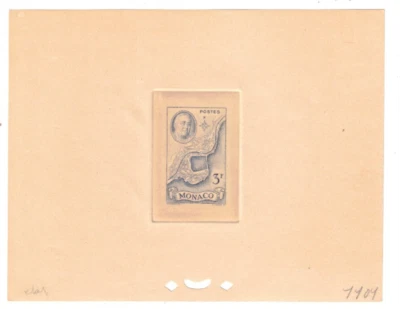 Estampilla de Roosevelt 1946 Mónaco FDR prueba de color Scott 202 3f azul Foto 1 de 2