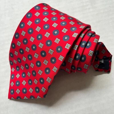 Corbata de cuello de seda J Press Foulard para hombre redondeadas rojas florales hechas en Irlanda rojo azul Foto 1 de 4